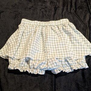NWT Romwe Green White Gingham Check Bloomer Ruffle Skort Skirt M